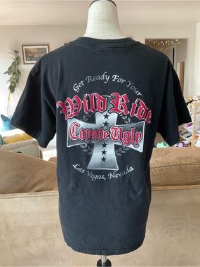 🏍️Coyote Ugly Las Vegas Graphic Tee Black Wild Ride Gothic Cross T-Shirt Medium
